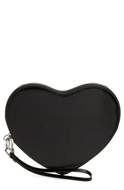 Sandy Liang Heart Leather Wristlet In Black