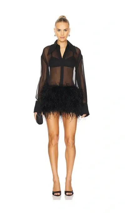 Sans Faff Costes Silk Feather Dress In Black