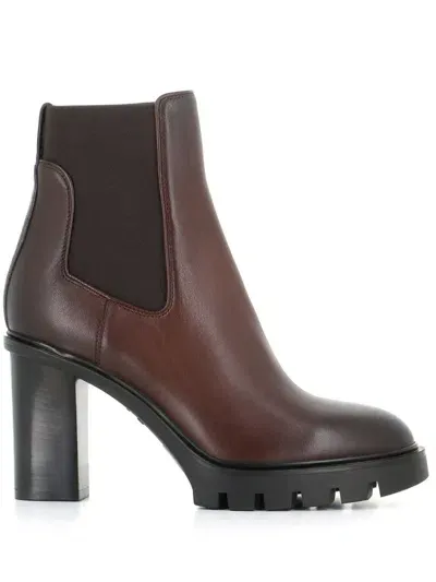 Santoni 100mm Leather Boots In Brown