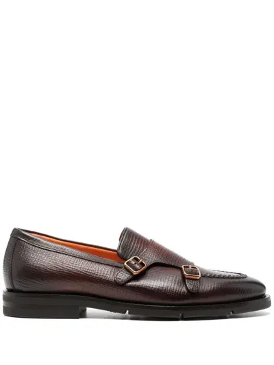 Santoni Buckle-detailing Loafers In Brown