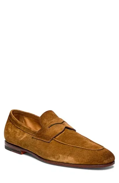 Santoni Carlos Penny Loafer In Light Brown