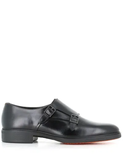 Santoni Double-buckle Monk Shoes In Black