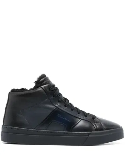 Santoni Leather Hi-top Sneakers In Blue