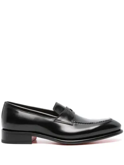 Santoni Leather Penny Loafers In Black