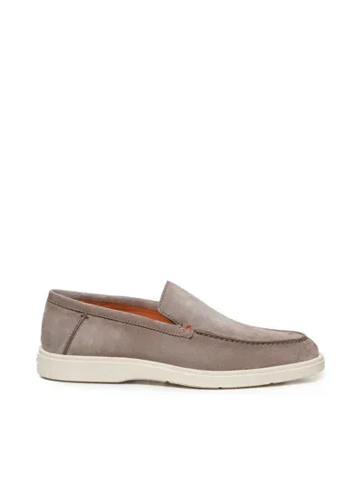 Santoni Loafers In Taupe Nabuk In Beige