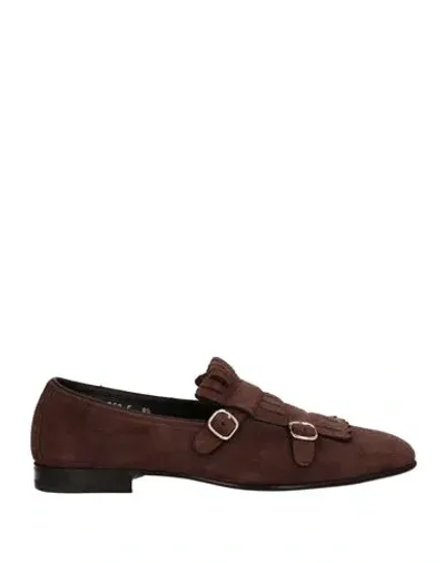 Santoni Double Monk Strap Suede Loafers In Brown