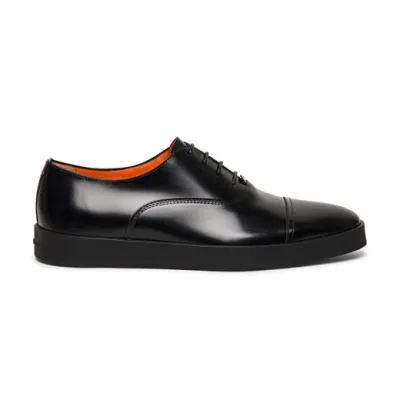 Santoni Men's Black Shiny Leather Derby Shoe In Schwarz