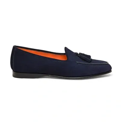 Santoni Men's Blue Suede Andrea Tassel Loafer