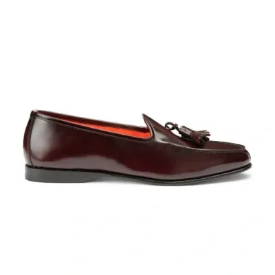 Santoni Men's Burgundy Shiny Leather Andrea Tassel Loafer