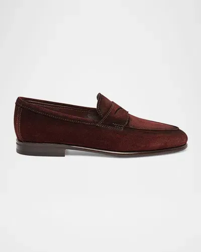 Santoni Men's Carlos Suede Penny Loafers In Red