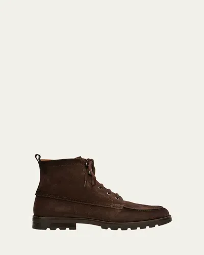 Santoni Men's Flair Suede Side-zip Lace-up Boots In Dark Brown