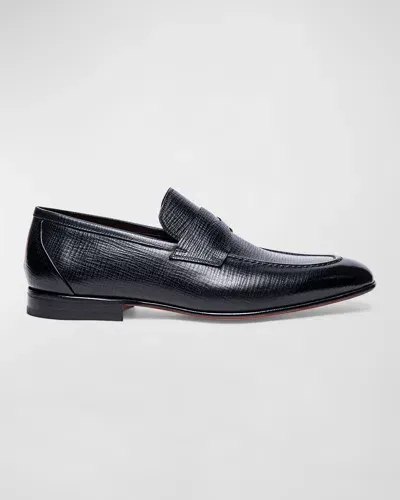 Santoni Men's Gannon Leather Penny Loafers In Black