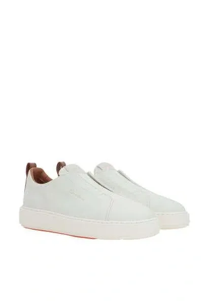 Santoni Women's White Tumbled Leather Slip-on Sneaker