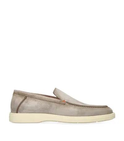 Santoni Suede Detroit Low-top Loafers In Grey