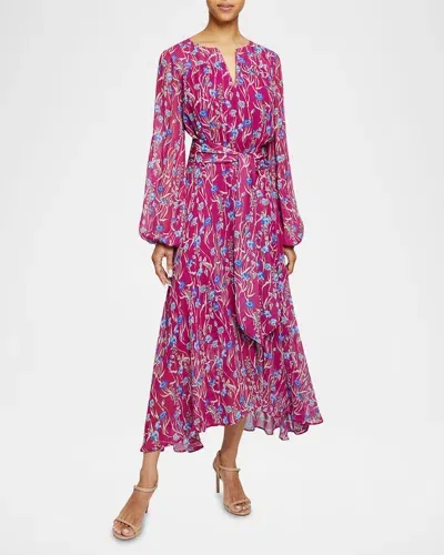 Santorelli Aubree Floral-print Georgette Midi Dress In Dark Magenta