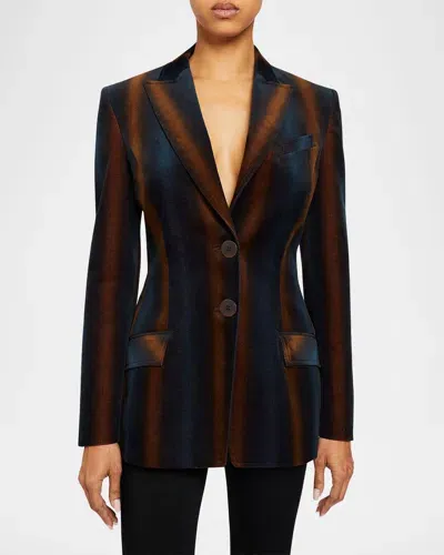 Santorelli Enrica Single-breasted Striped Velvet Blazer In Space Blue