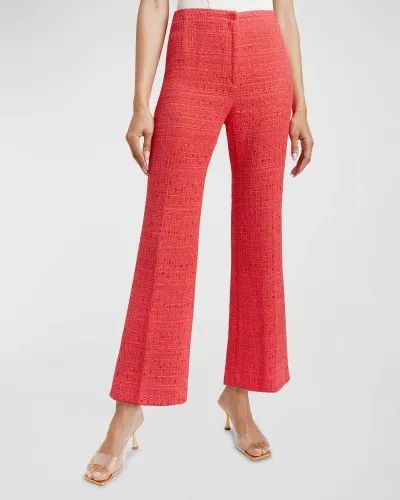 Santorelli Liza Cropped Flare-leg Tweed Pants In Vermilion