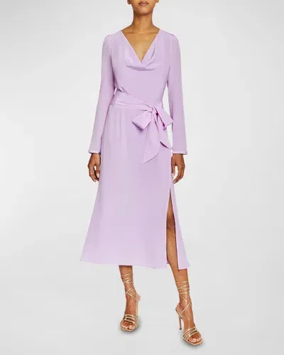 Santorelli Piper Cowl-neck Silk Crepe De Chine Midi Dress In Lavender