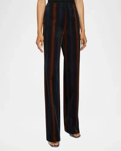 Santorelli Prima Straight-leg Striped Velvet Pants In Space Blue