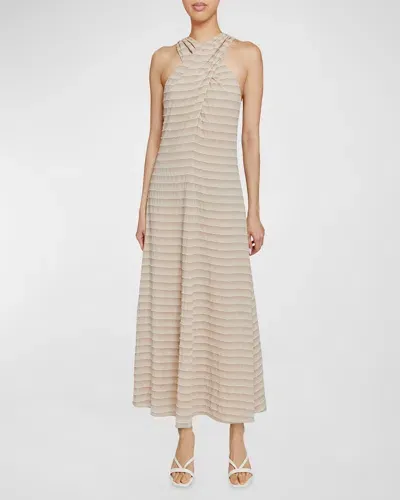 Santorelli Rudi Striped Crossover Halter Maxi Dress In Sand