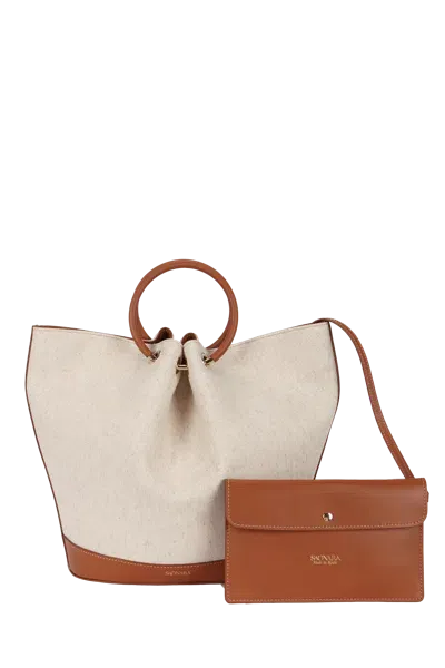 Saonara Linen/caramel Leather Bag In Brown