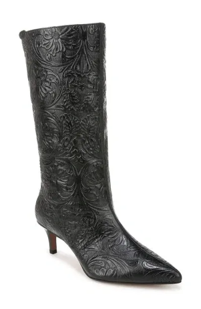 Sarto By Franco Sarto Amari Floral Embossed Pointed Toe Boot In Black Embossed