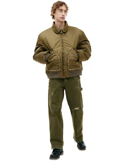 Satoshi Nakamoto Crystal Nylon Bomber Jacket In Khaki