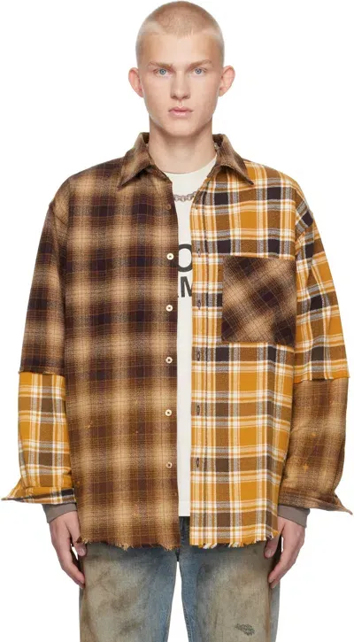 Satoshi Nakamoto Yellow & Brown Patchwork Logo Flannel Shirt In Yellow / Brown