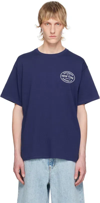 Saturdays Surf Nyc Navy Surfing Club Standard T-shirt In Ocean