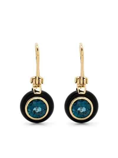 Sauer 18kt Yellow Gold Frames Onyx And Topaz Earrings In Blue