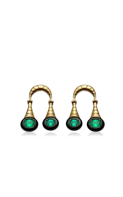 Sauer 18k Yellow Gold Wright Earrings With Emerald And Onyx