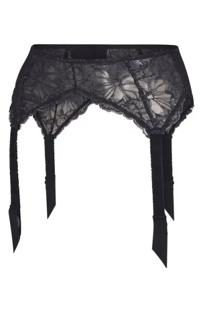 Savage X Fenty Bold Lace Garter Belt In Black Caviar