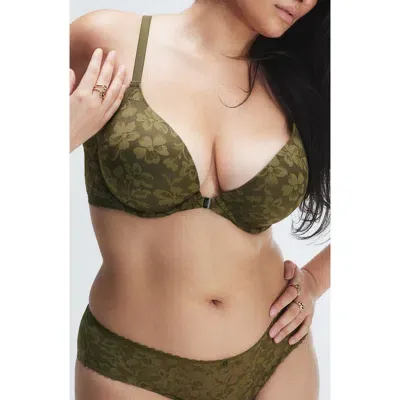 Savage X Fenty Front Closure Lace Push-up Bra In Military Olive Green