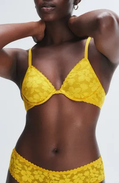 Savage X Fenty Lavish Lace Unlined Plunge Bra In Topaz Yellow