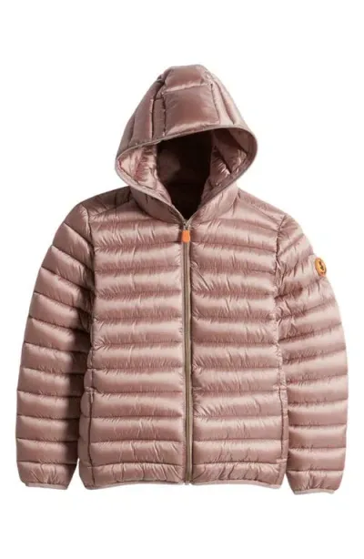 Save The Duck Kids' Iris Shiny Water Repellent Hooded Puffer Jacket In Misty Rose