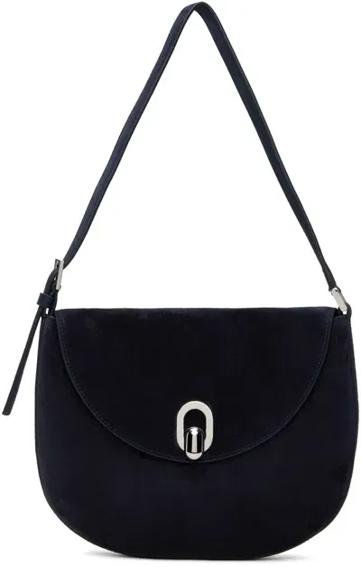 Savette The Small Tondo Suede Hobo Bag In Navy