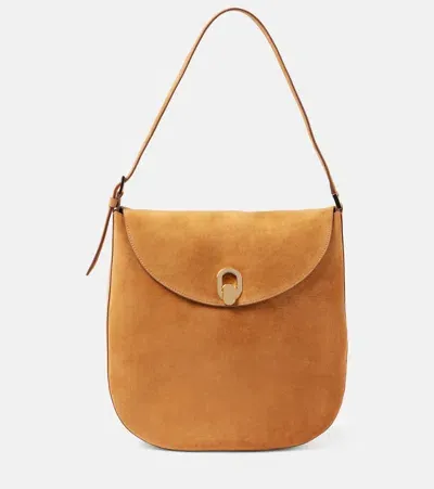 Savette Tondo Large Suede Shoulder Bag In Saddle