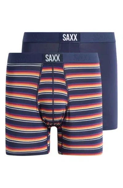 Saxx Assorted 2-pack Vibe Super Soft Boxer Briefs In Field Stripe/navy