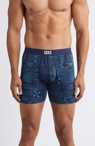 Saxx Ultra Super Soft 2-pack Relaxed Fit Boxer Briefs In Beachy Woodblocks/navy