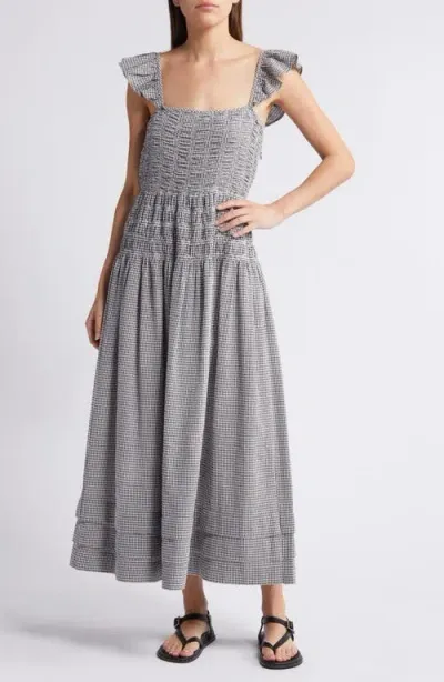 Saylor Adalene Gingham Ruffle Strap Cotton Maxi Sundress In Charcoal