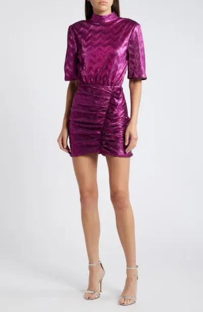 Saylor Axelle Metallic Ruffle Minidress In Metallic Magenta