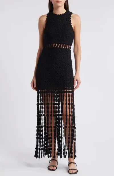 Saylor Robynne Cotton Crochet Fringe Maxi Dress In Black