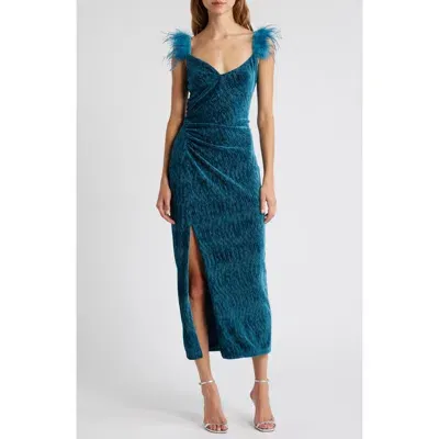 Saylor Trish Feather Cap Sleeve Velour Cocktail Dress In Deep Teal