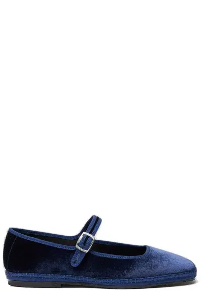 Scarosso Petra Velvet Ballerina Shoes In Blue - Velvet