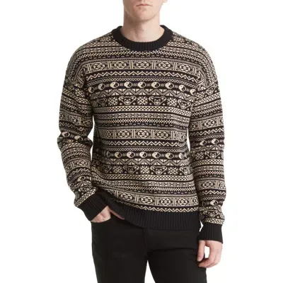 Schott Nyc Bear Motif Fair Isle Sweater In Beige/black