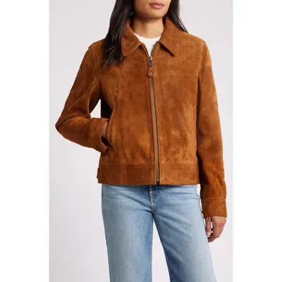 Schott Nyc Roughout Cowhide Suede Trucker Jacket In Saddle