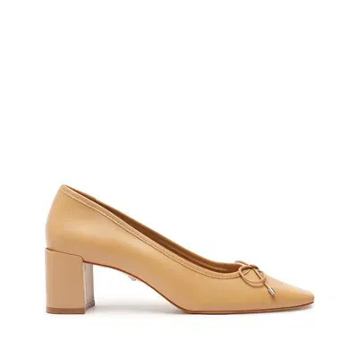 Schutz Arissa Leather Bow Square-toe Pumps In Beige