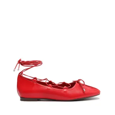 Schutz Arissa Lace Up Leather Flat In Red