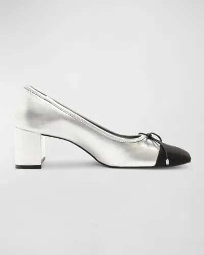 Schutz Arissa Metallic Bow Cap-toe Pumps In Silver/black