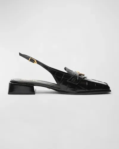 Schutz Arizona Slingback Croc-embossed Loafers In Black